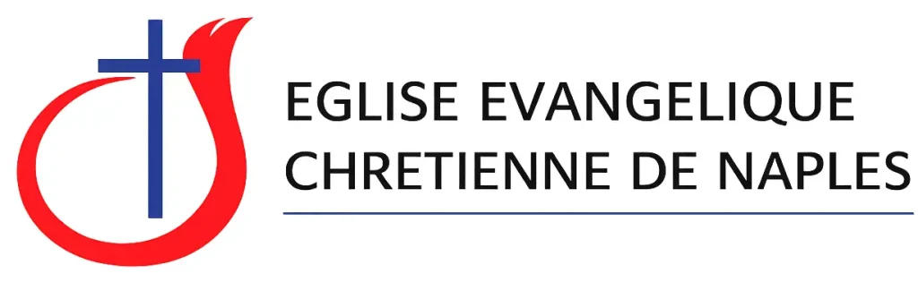 Eglise Evangelique Chretienne de Naples logo featuring a red flame design with a blue Christian cross symbol on a white background.