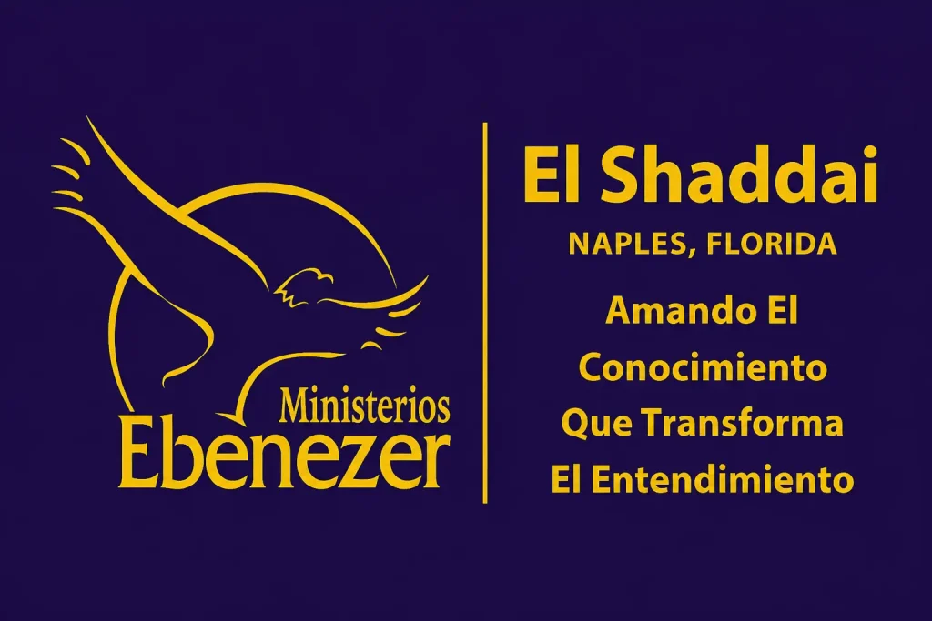 El Shaddai Ministries logo featuring a gold dove illustration and ministry text on a purple background representing a Christian ministry in Naples, Florida.